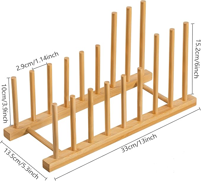 HBlife 4pcs Heighten and Widen Bamboo Dish Drying Rack Plate Bowl Cup Book Pot Lid Cutting Board Stand Drainer Storage Holder Organizer for Kitchen Cabinet