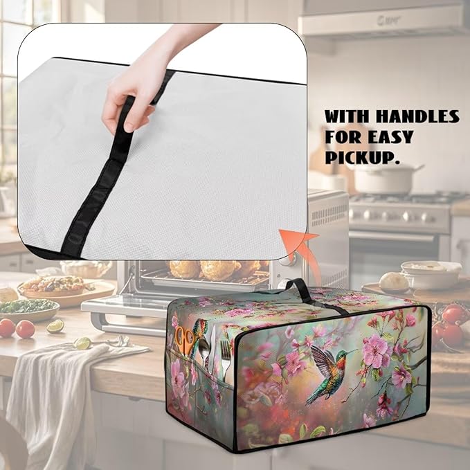 Air Fryer Toaster Oven Dust Cover Protective Microwave Oven Cover Small Appliance Protector Decorations Kitchen Accessories, L, Hummingbird Pink Flower