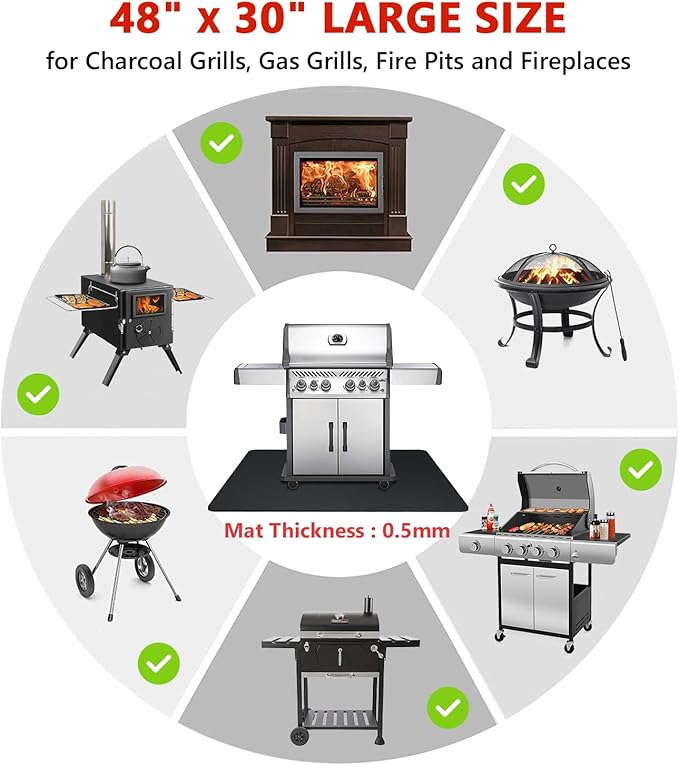 48 x 30 inch Under Grill Mats for Outdoor Grill, Double-Sided Fireproof Deck and Patio Protector Mat, BBQ Mat for Under BBQ, Waterproof Oil-Proof Grill Floor Pads Fire Pit Mat Fireplace Mat