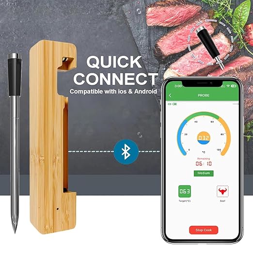 Smart Meat Thermometer 656FT Remote Range Digital Cooking Food Thermometer with Cordless Probe Real-Time Readings from Apps IP68 Waterproof for BBQ, Oven, Grill, Smoker, Air Fryer, Kitchen