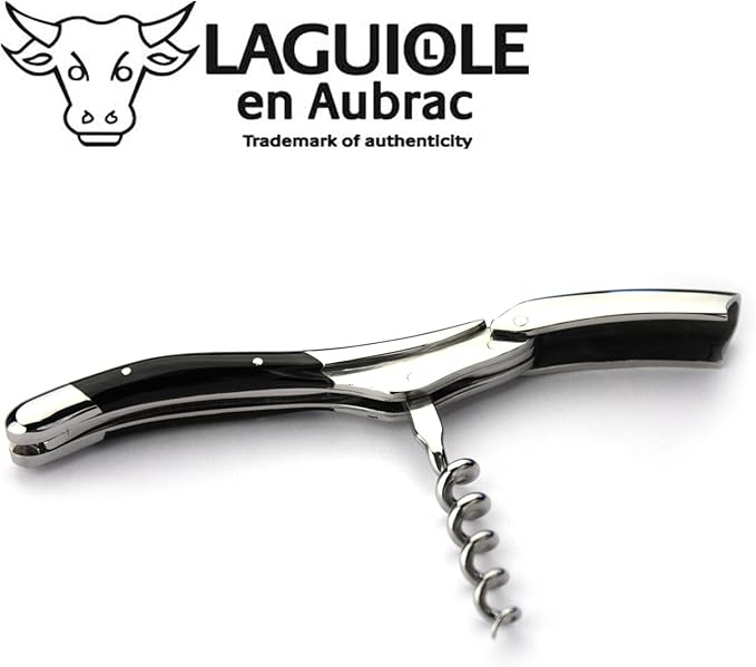 Laguiole En Aubrac Sommelier Waiter's Corkscrew, Buffalo Horn Handle, Wine Opener With Foil Cutter & Bottle Opener, Stainless Steel Shiny Bolsters