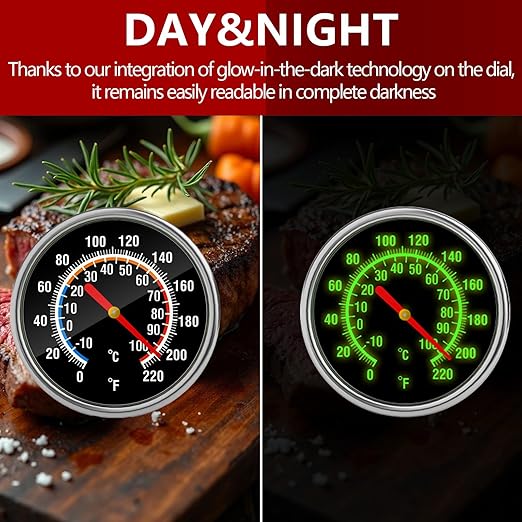 Meat Thermometer - Instant Read Food Thermometer with 5.5-Inch Stainless Steel Probe for Cooking, Steak, Bread, Chicken, Grilling, Milk, Tea & Coffee - 1.5-Inch Dial Kitchen Temperature (2PCS)