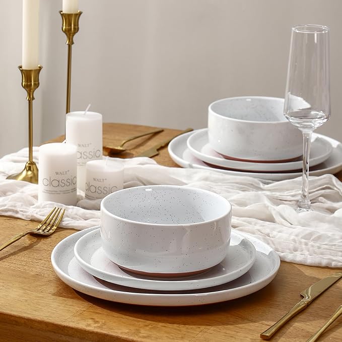 GZG Ceramic Dinner Salad Plates Set of 4, 8 Inch Speckled Dinnerware Dessert Plates with Clay-Tone Base, Microwave Oven Dishwasher Safe