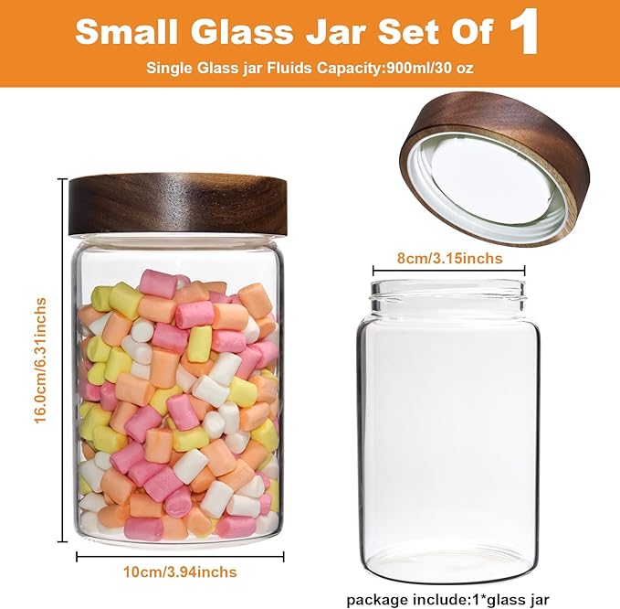 30oz Glass Coffee Jars with Airtight Wood Screw Lid Herb Spice Jar Round Storage Canister with Wooden Lid Clear Glass Food Jar for Pantry Sugar Tea Coffee Bean Spice Nuts Cookies Bath Salts