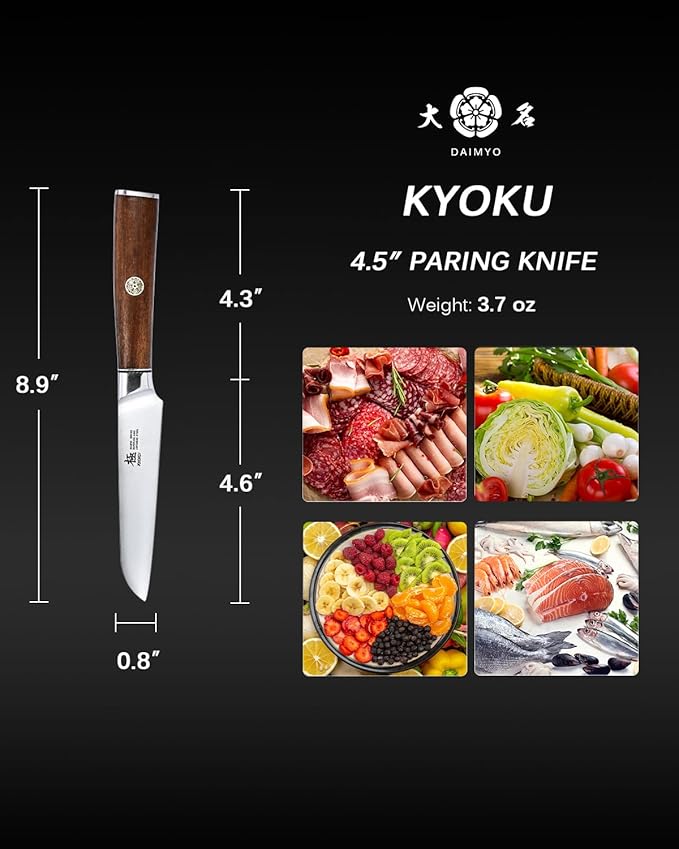 KYOKU 4.5 Inch Paring Knife - Daimyo Series - Fruit Knife with Ergonomic Rosewood Handle, and Mosaic Pin - Japanese 440C Stainless Steel Kitchen Knife with Sheath & Case