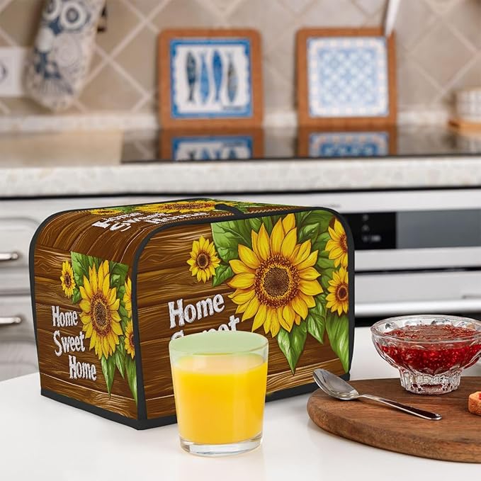 Flower Sunflower Painting Toaster Cover 4 Slice Dust and Fingerprint Protection Toaster Bread Maker Covers Washable Kitchen Small Appliance Covers for Kitchen Accessories Decor Bakeware Women Gift