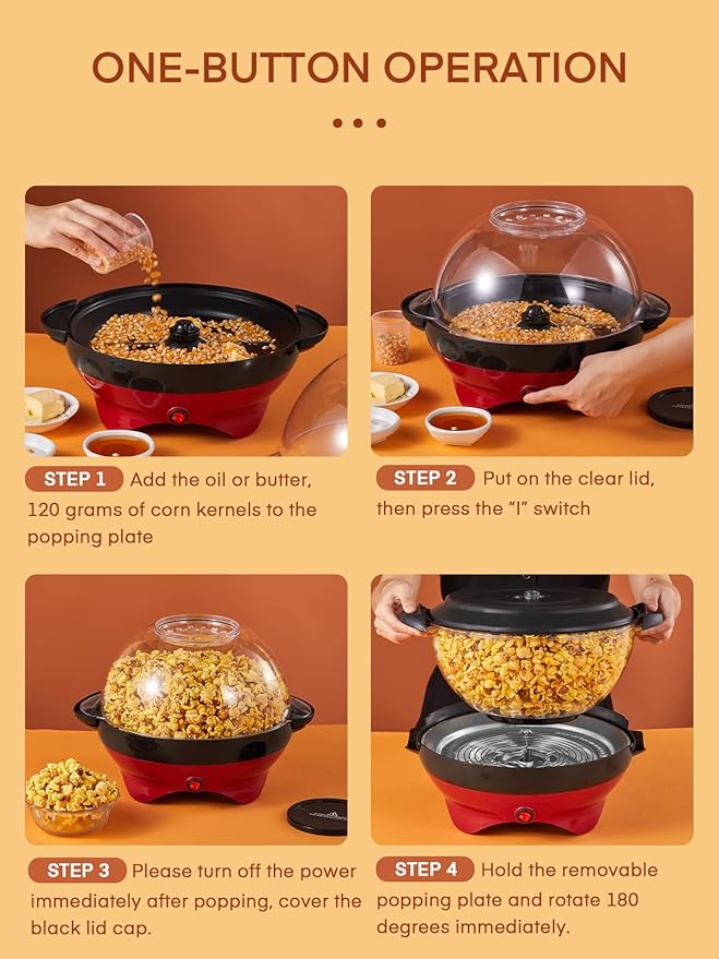 HOUSNAT Popcorn Machine, 28 Cup Popcorn Maker, 800w Electric Stirring Popcorn Popper with Quick-Heat Technology,Removable Non-Stick Surface,Cool Touch Handles,Thicken Transparent Cover,2 Measuring Cap