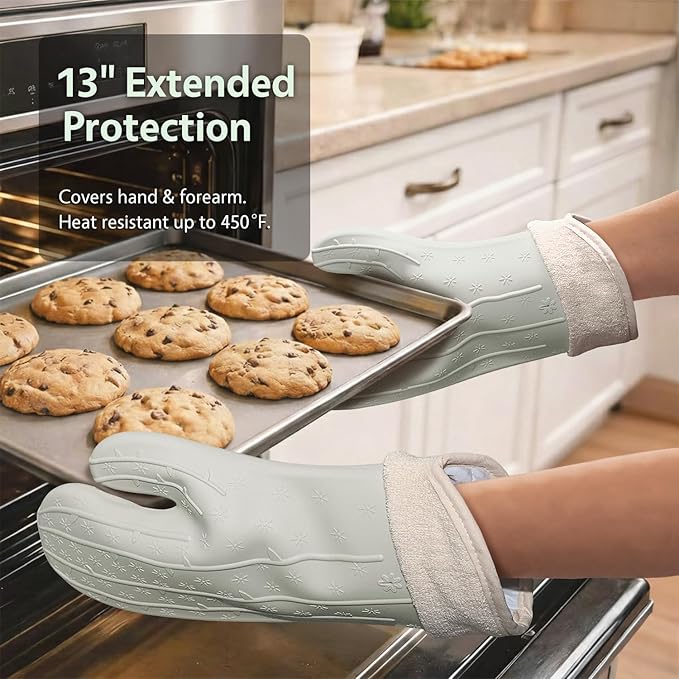 UMIRRO Cactus Silicone Oven Mitt 2-Pack Set, Heat Resistant, Non-Slip Grip for Kitchen Use, Safe for Cooking Baking & Grilling, Cute Kitchen Accessories, 13", Desert Sand