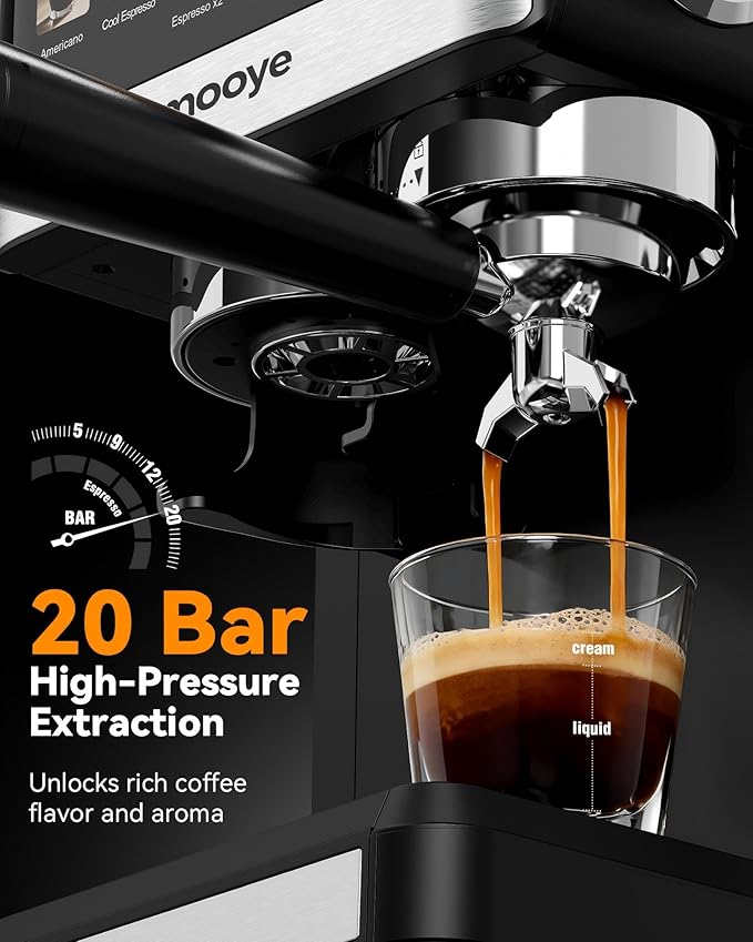 Espresso Machine with Grinder,20Bar Compact Espresso Maker with Steam Milk Frother,Coffee Maker for Home - Cappuccino Latte & Cold Brew Iced Coffee Maker & Americano, Gift for Women or Men