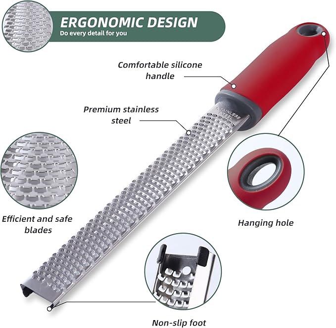 Lemon Zester Grater, Citrus Zester Grater with Handle, Kitchen Gadgets for Cheese, Lemon, Chocolate, Nutmeg, Ginger, Fruit, Vegetable, Stainless Steel Micro Cheese Grate, Dishwasher Safe(Narrow)