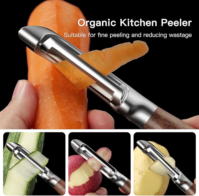JUSEEPO Premium Vegetable Peeler, I Type Swivel 304 Stainless Steel Blade Comfortable Solid Wood Handle, Practical Gift for Restaurant Baking Chef Woman for Veggie, Fruit, Potato(Hard Maple)