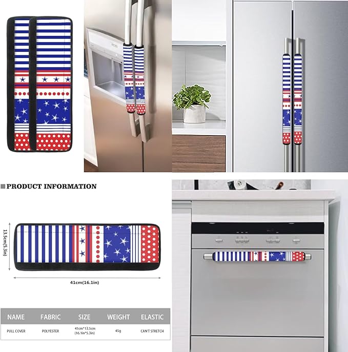 6 Pcs Refrigerator Door Handle Covers for July 4th Independence Day American Flag Print Kitchen Appliance Fridge Dishwashers Microwave Door Handle Protector Covers