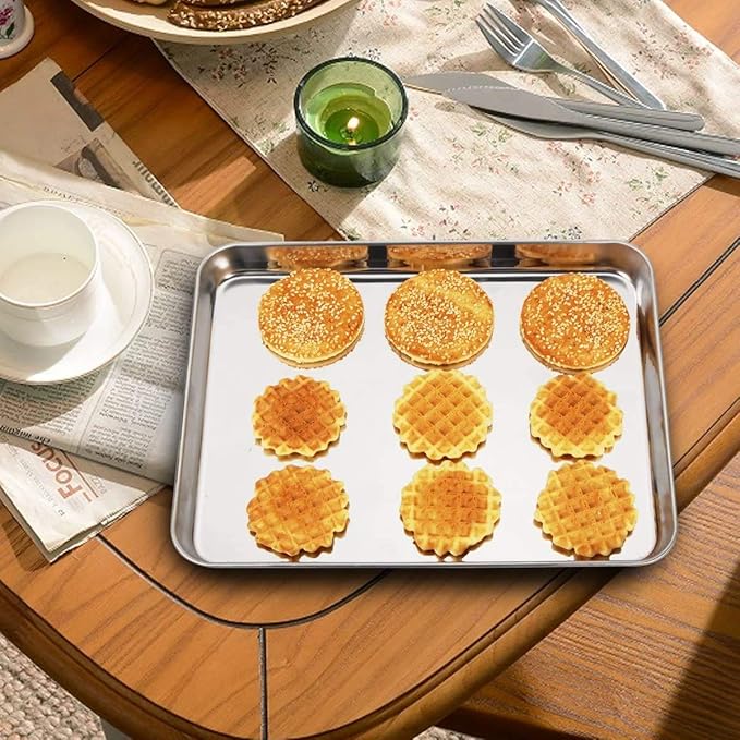 Wildone Baking Sheet with Silicone Mat Set, Set of 4 (2 Sheets + 2 Mats), Wildone Stainless Steel Cookie Sheet Baking Pan with Silicone Mat, Size 12 x 10 x 1 inch, Non Toxic & Heavy Duty & Easy Clean