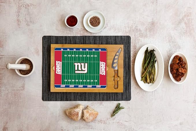 PICNIC TIME NFL Football Field Icon Glass Top Cutting Board & Knife Set, (Parawood & Bamboo)