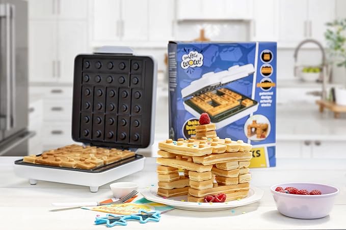 Building Brick Electric Waffle Maker- Cook Fun Buildable Waffles or Pancakes- Make Houses, Cars & Animals Out of Stackable Waffles- Bite Sized for Kids, Nonstick Waffler Iron Machine w Recipe Guide