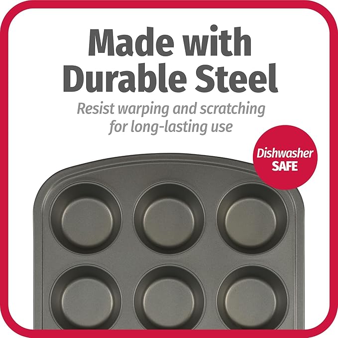GoodCook Everyday Nonstick Steel Muffin Pan, 12 cup, Gray