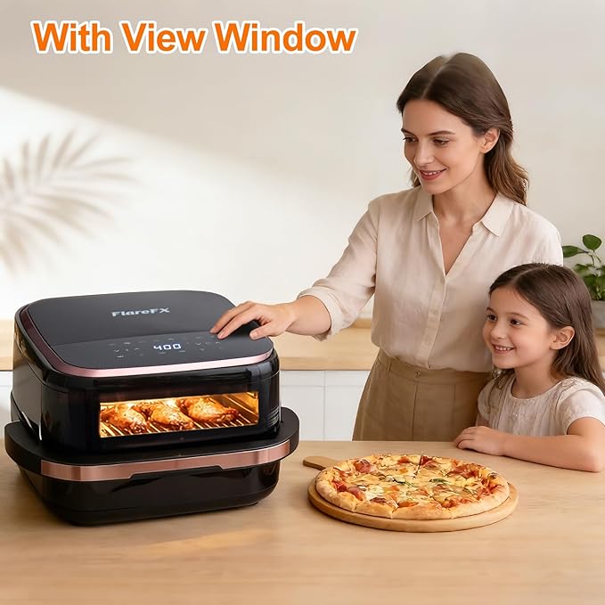 4.5QT Air Fryer Pizza Oven with 11 Presets, Air Fryers with Dual Heating & 360° Airflow | Viewing Window | Touch Display, Nonstick Airfryer for Roast, Bake, Dehydrate, Microwave, Reheat & More