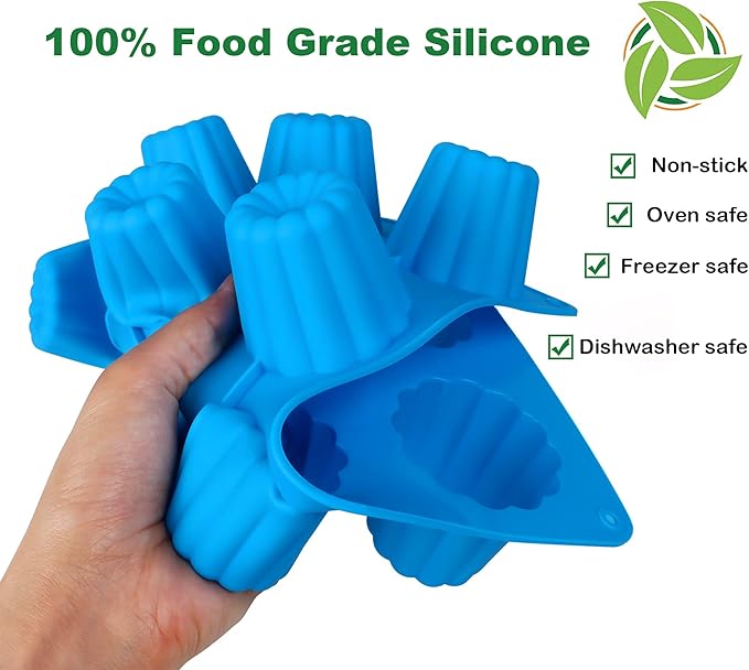 Sidosir 2Pcs Canele Mold Silicone, 12-Cavity Nonstick Canele Silicone Baking Cake Pan for Bread Muffin