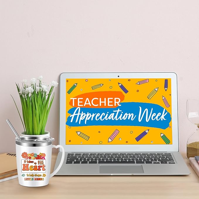 Maxcheck 6 Pcs Christmas Teacher Appreciation Gifts Mugs Bulk 16oz Thank You Teacher Stainless Steel Tumblers Inspirational Insulated Coffee Cups with Handle Lids Straw for Women Birthday Gifts