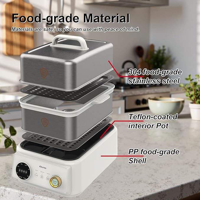 10L steamer + 4.5L cooking pot, electric food steamer for 4–6 servings, vegetable steaming, 8-hour keep warm function, dry-boil protection, 304 stainless steel material.