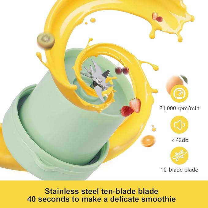 Portable Blender Personal blenders, 20oz Mini Blender for Shakes and Smoothies, Strong Cutting Power with 10 Blades, 600Ml Traveling Fruit Veggie Juicer Cup for Home, Sport, Office, Camping