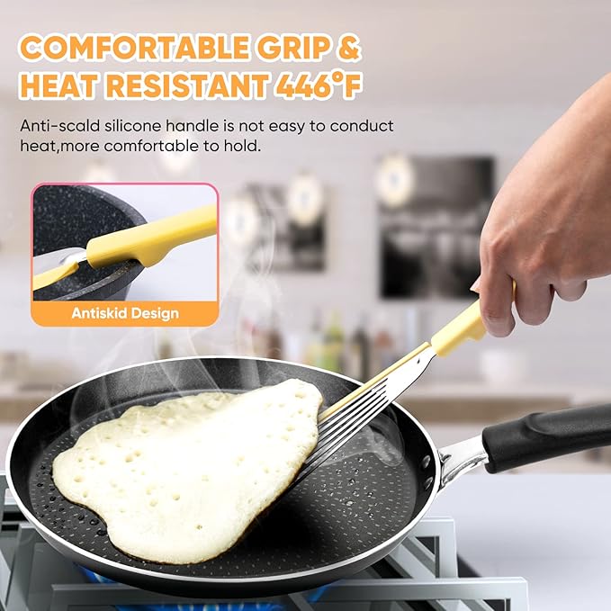 Nonstick Fish Spatula,Maywe Tanso Thin Slotted Spatulas Turner Silicone Fish Spatulas for Nonstick Cookware,High Heat Resistant BPA Free Cooking Utensils,Ideal for Fish,Eggs,Pancakes