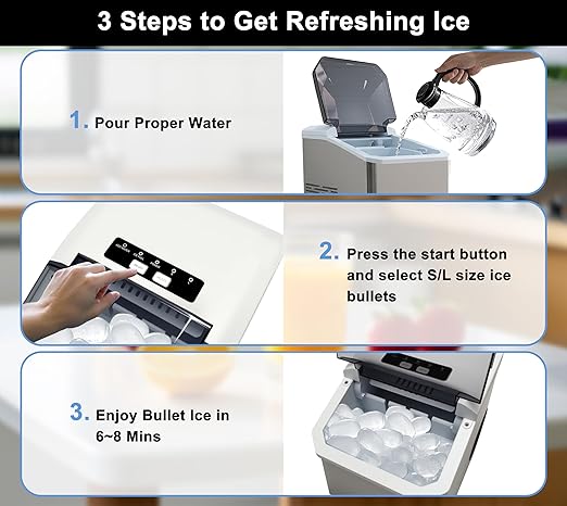 iTOMA Countertop Ice Maker Machine, 2 Sizes of Bullet Ice, 1.3L Auto-Cleaning Ice Maker with Basket and Scoop, for Home/Kitchen/Office/Bar Party Ice Cube Machine