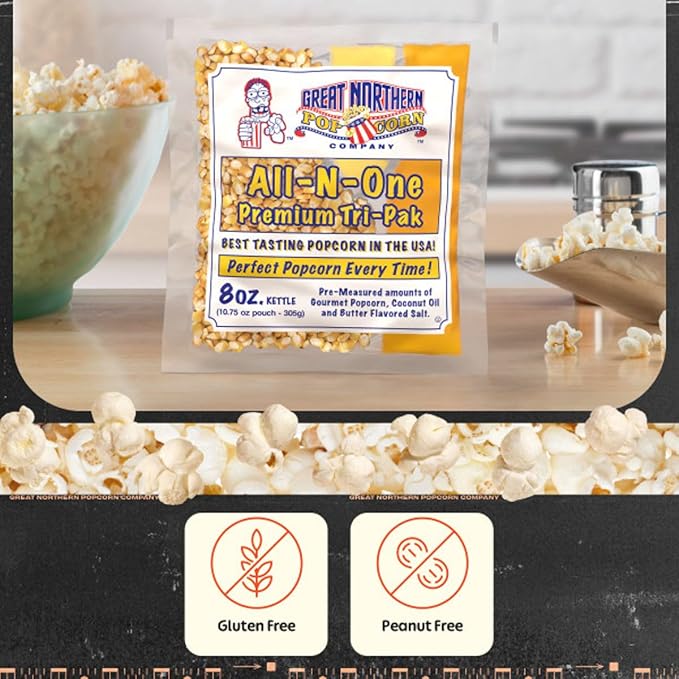 Movie Theater Style 12-Count Popcorn Packs - Pre-Measured 8-Ounce All-in-One Kernel, Salt, Oil Packets for Popping Machines by Great Northern Popcorn