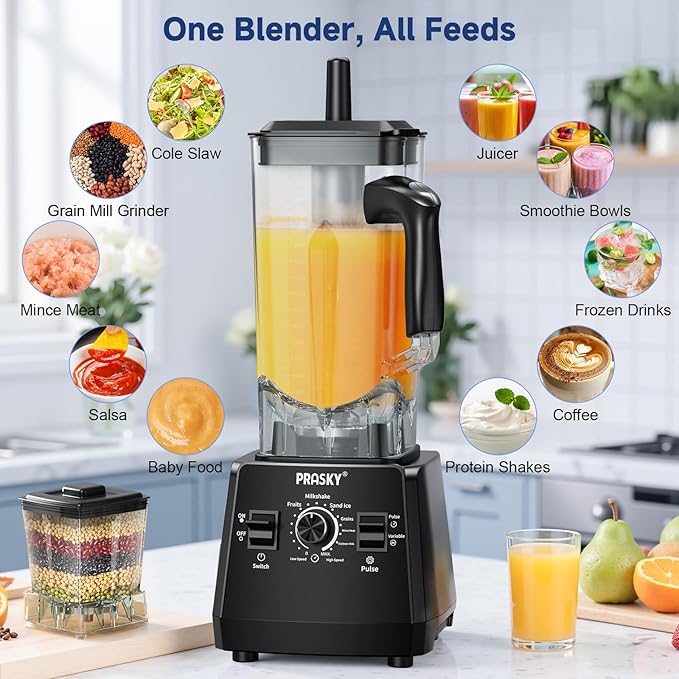 Blender Smoothies, 102oz Large Capacity Kitchen Blender, 1000Watts Motor, 2-in-1 Professional Countertop Blenders and Grinder Combo Frozen Fruit, Ice Crush, Nuts, BPA-Free - Black