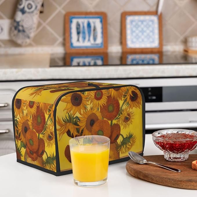 Sunflowers Painting Toaster Cover 2 Slice, Cute Country Bread Machine Cover, Washable Toaster Kitchen Small Appliance Cover Stain Resistant,with Top Handle