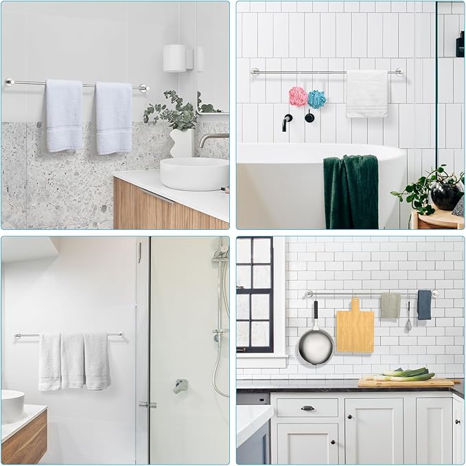 Adjustable Single Bath Towel Bar 23.6 to 42 Inch, ZUEXT Brush Nickel Finished Stainless Steel Towel Holder, Expandable Wall Mounted Towel Rail for Bathroom Kitchen Washroom,1" Tube Towel Rail Racks