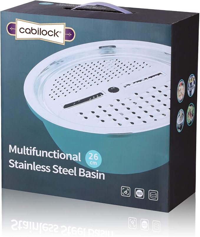 Cabilock Graters for Kitchen Handheld Stainless Steel Drain Basket Vegetable Cutter 3 In 1 Kitchen Multipurpose Grater Salad Bowl For Home (Silver) Colanders & Food Strainers