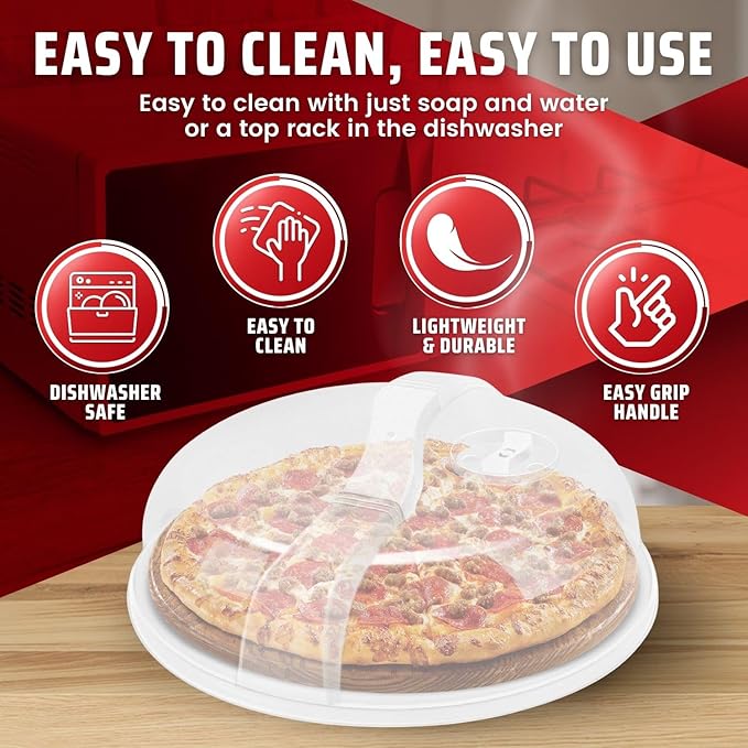 Flexzion 10.5 Inch Microwave Splatter Cover - BPA-Free Anti-Splatter Microwave Cover with Adjustable Steam Vent, Dishwasher Safe, Transparent Plastic Food Covers for Microwave Cooking