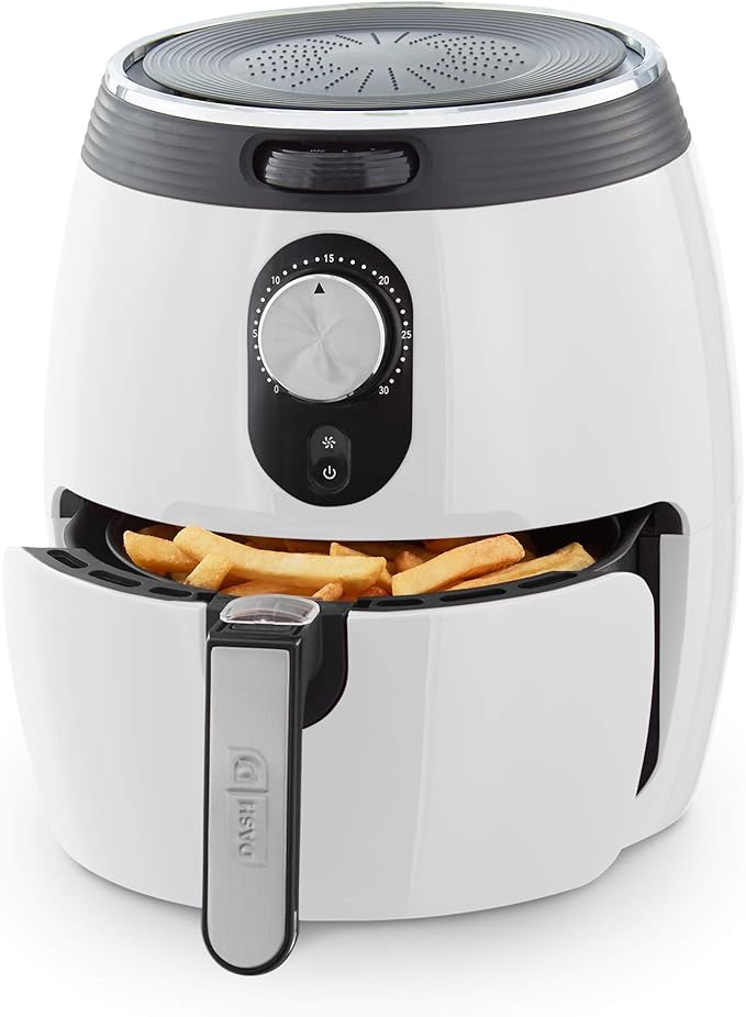 Dash Deluxe Air Fryer -Has AirCrisp® Technology - Adjustable Temperature Control & Auto Shut-Off Feature - Compact Nonstick Basket - 3 Quarts - White