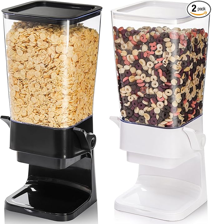 Peohud 2 Pack Cereal Dispenser Countertop, 5.5L Large Capacity Cereal Container Storage, Dry Food Dispenser for Rice, Grain, Nuts, Candies, Oatmeal, Beans, Snacks, Cat Food, Dog Food