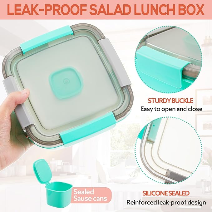 Tessco for you 6 Pcs Salad Lunch Container 50 oz Salad Container with 3 Compartment Reusable Bento Box for Adults Stackable Lunch Bowl for Meal Snack Fruit (Pink,Green)