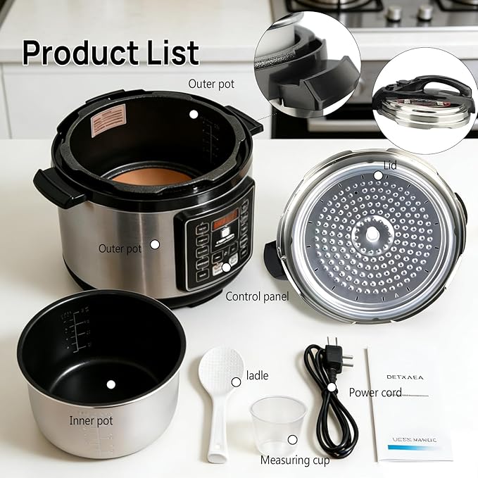 10 in 1 Electric Pressure Cooker with 24-Hour Reservation Function, 6L, Slow Cooker, Rice Cooker, Wok, Cake, Yogurt, Make Cooking Easier (Black)