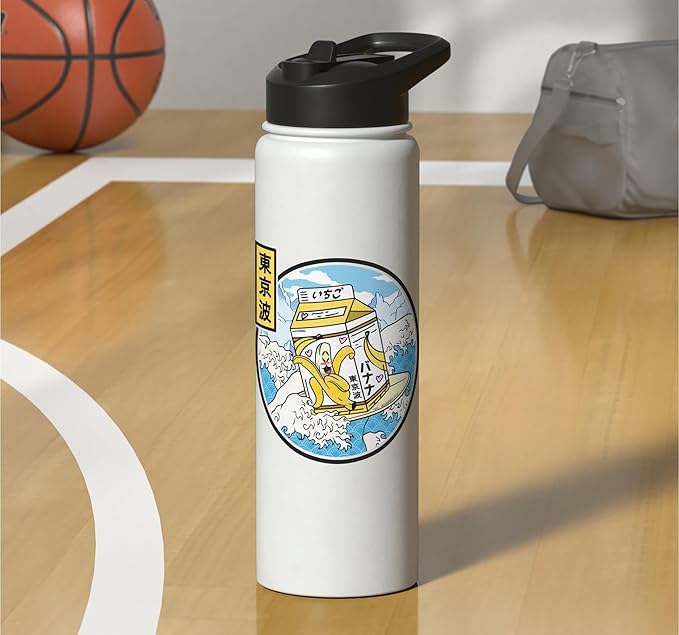 Surfing Banana Milk Carton Japan Wave Kawaii Vaporwave Anime Stainless Steel Insulated Water Bottle