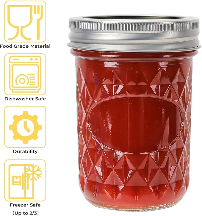 CycleMore Mason Jars 8 oz, 24 Pack Canning Jars with Airtight Lids and Bands, Half Pint Canisters Ideal for Fermenting, Jam, Honey, Pickling, Wedding/Shower Favors, DIY Decors