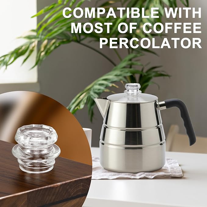 6 Pack Coffee Percolator Glass Top Replacement, Clear Coffee Filter Glass Knob for Electric and Stove Pots, Heat-Resistant Percolator Parts Camping Accessories for Coffee Filter and Makers