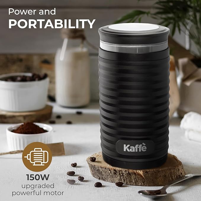 Kaffe Electric Coffee Bean Grinder w/Cleaning Brush - Easy On/Off - Perfect for Espresso, Herbs, Spices, Seeds, Nuts, Grains - 3.5oz / 14 Cup (Modern, Matte Black)
