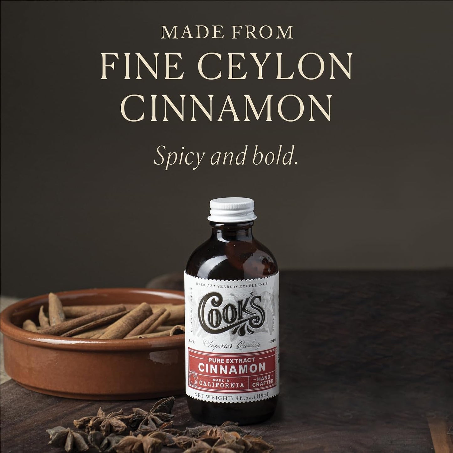 Cook's Pure Cinnamon Extract Made From Fine Ceylon Cinnamon, Premium All Natural Cinnamon Extract for Baking, Cooking, Beverages and Candies, 32 oz