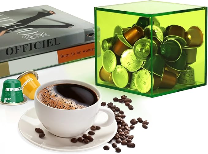 Coffee Capsule Storage Box Coffee Pod Holder Organizers Accessories Anti Dust Durable Clear Acrylic Box for House and Office Use, Green, 5x5 In