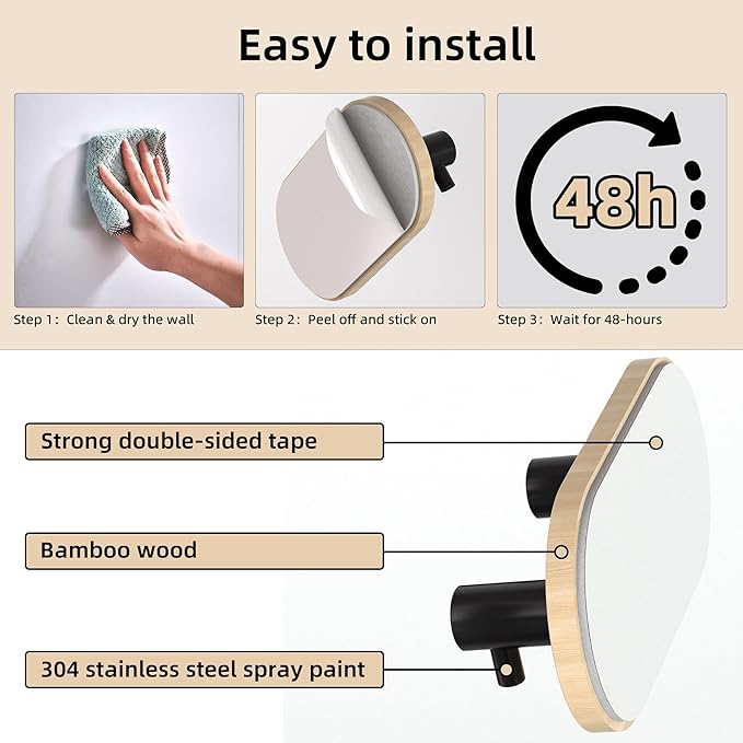 Kayqi 304 Stainless Steel Minimalist Hooks, Suitable for Various Settings Such as bathrooms, Kitchens, and entryways (Set of 3). (Black)
