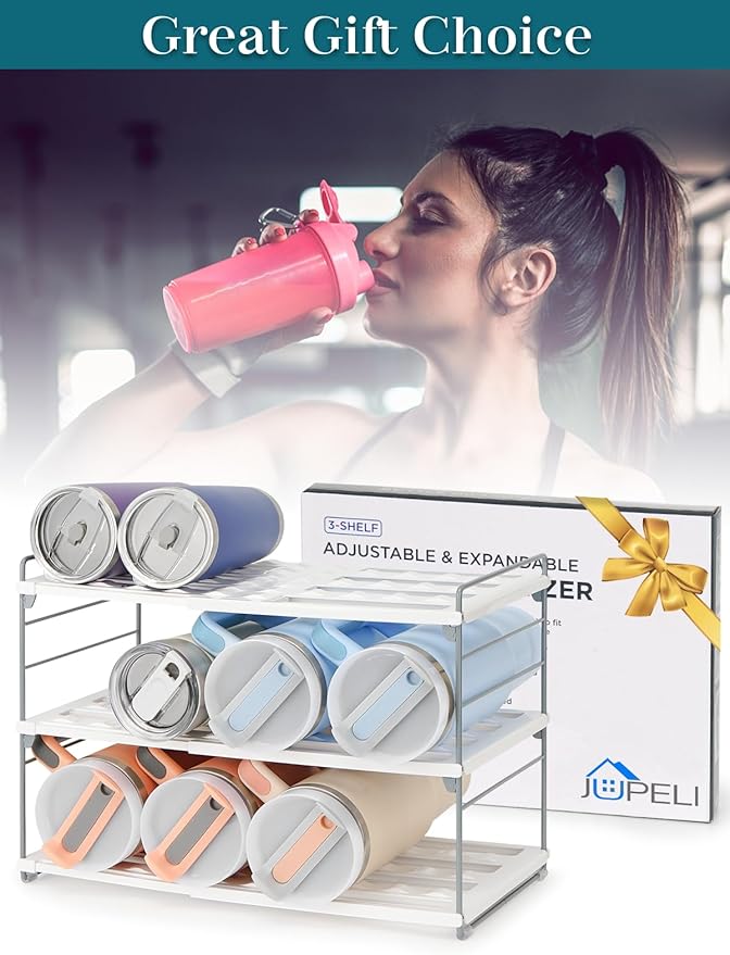 Upgraded Large Expandable Water Bottle Organizer Designed for 40 oz Stanley, Owala & Yeti Tumblers, Adjustable Storage Rack for Travel Mug Cabinet, Pantry, and Kitchen Organizer, Fits 20/30 oz Bottles