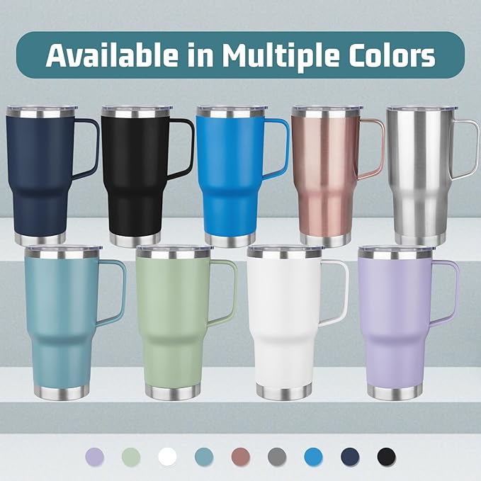 20 oz Tumbler with Handle Stainless Steel Insulated Coffee Mug Tumbler with Lid and Straw Double Wall Vacuum Insulated Coffee Mug Leak Proof Travel Mug Tumbler for Hot and Cold Drink (Navy Blue,1pack)