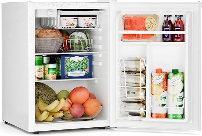 Antarctic Star 2.6 Cu.Ft.Compact Refrigerator with Freezer, Mini Fridge Single Door with Adjustable Thermostat,Removable Glass Shelves for Apartment,Dorm,Office,Kitchen，WHITE