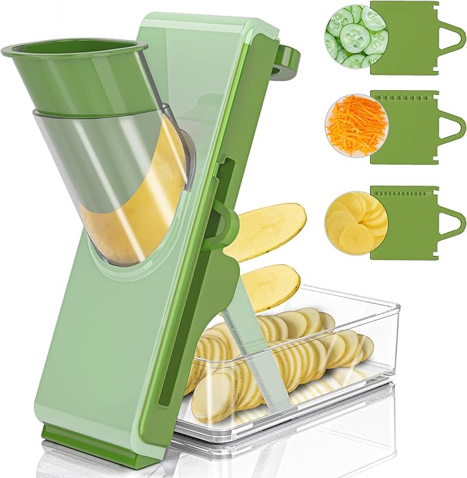 Mandoline Slicer Safe Multifunctional Dicer Adjustable Commercial Slicer Machine Stainless Steel Chopper (Deep Light Green)