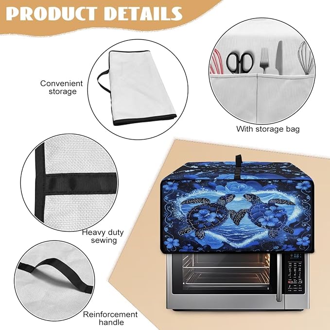 Convection Oven Cover Countertop Appliance Covers Stain-resistant Microwave Oven Protector for Kitchen Home Decor, S, Sea Turtle Love Hibiscus Flower Dark Blue