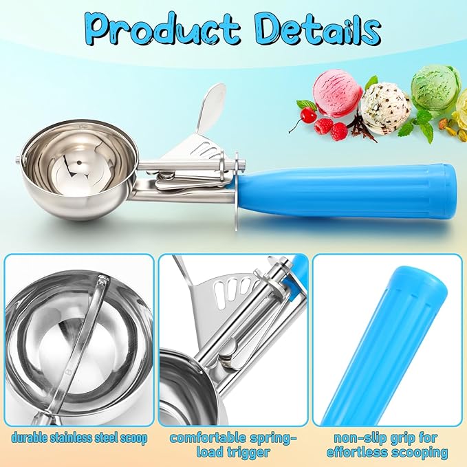 Reallnaive 1 Pcs Release Cookie Scoops Ice Cream Scooper with Trigger Release Portion Scoop Stainless Steel for Portion Control, Baking Food, Cookie Dough (2 oz,Blue)